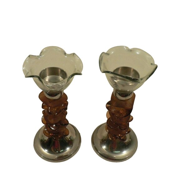 Candle holder PAIR Artistic Sculptural design Acrylic and metal - Picture 2 of 10